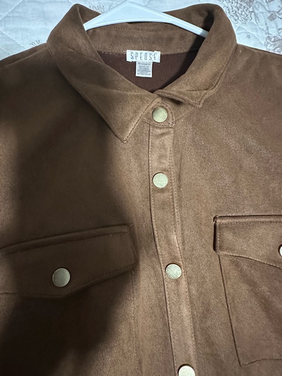 Spense Brown Suede-Look Button Jacket - Picture 6 of 15